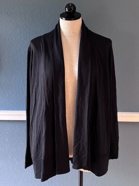 All in Motion Black Open Front Draped Cardigan with Thumbhole Cuffs NWT
